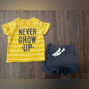 Carter's Baby Boy Yellow and Gray “Never Grow Up”  Kids Matching Set size 3/6M